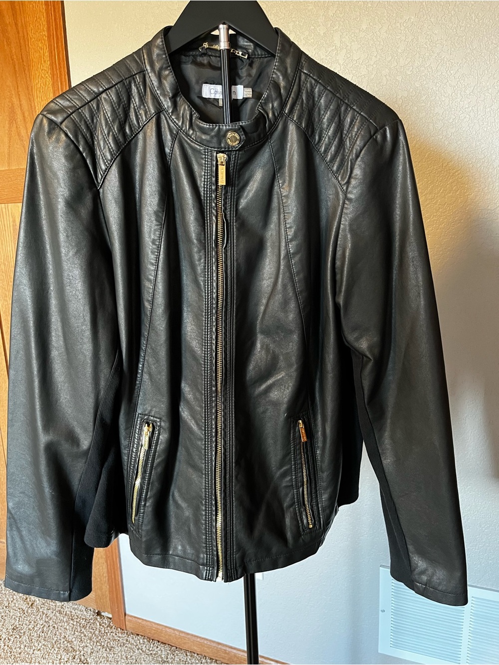 Calvin Klein Black Faux Leather Moto Jacket – XL